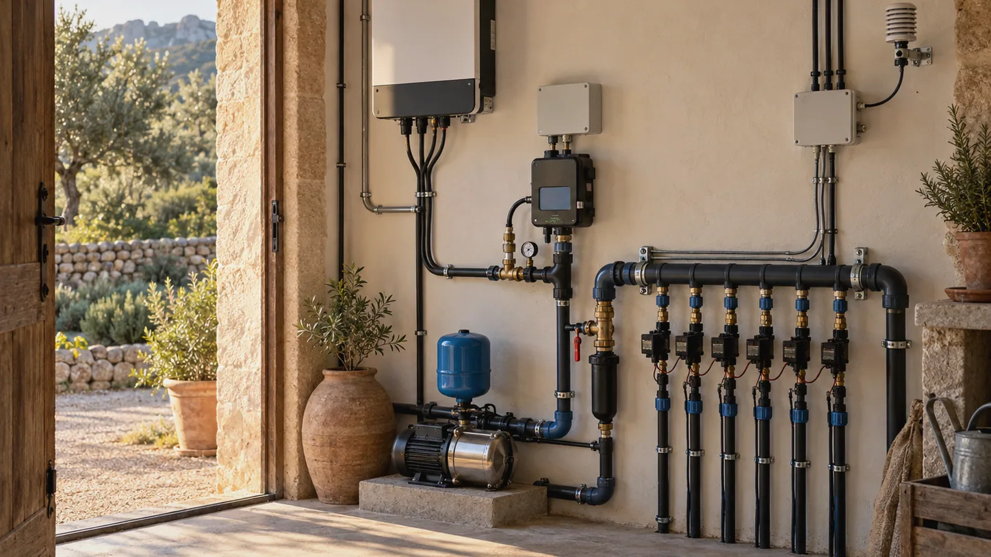 Instalación de riego, bomba y control eléctrico en una finca de Mallorca.